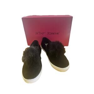 Betsey Johnson Black Velvet & Pompom Slip On Flat Shoe Loafer Women’s 8 NEW